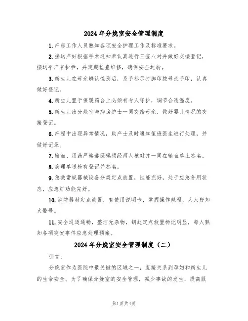 2024年分娩室安全管理制度(二篇)