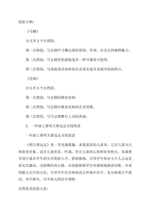 六年级上册京剧趣谈分段段意