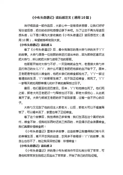 《小布头奇遇记》读后感范文（通用10篇）