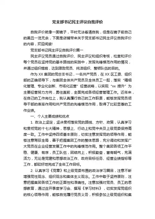 党支部书记民主评议自我评价