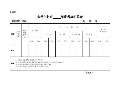 附四大学生村官年度考核汇总表