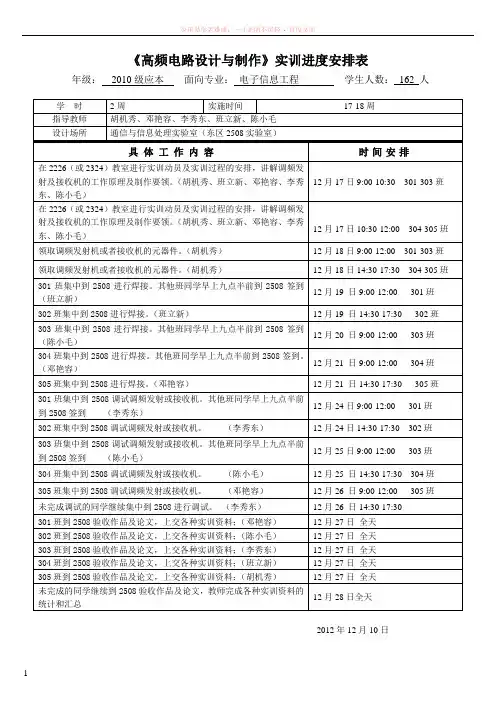高频电路设计与制作实训安排表