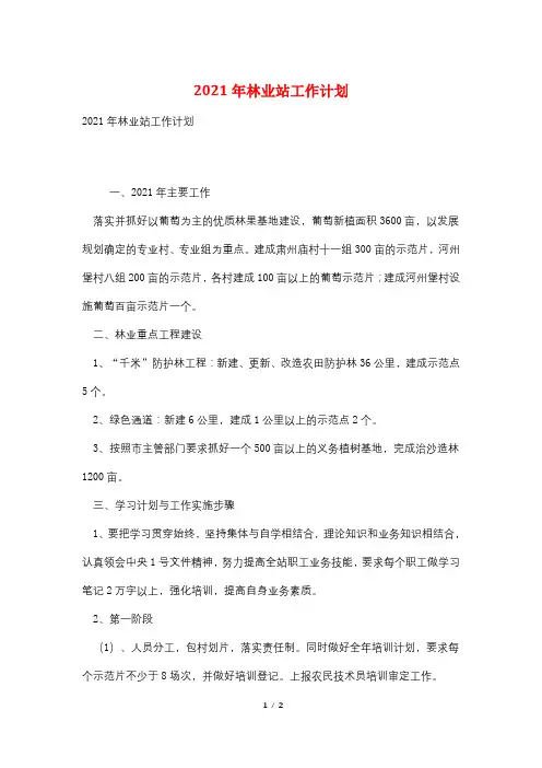 2021年林业站工作计划