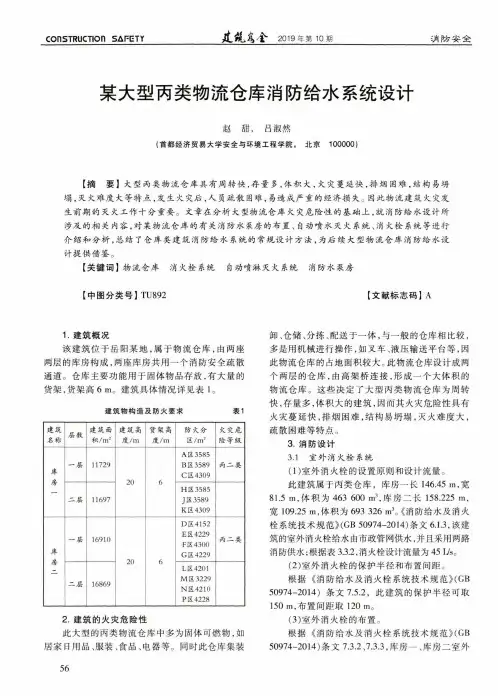 某大型丙类物流仓库消防给水系统设计