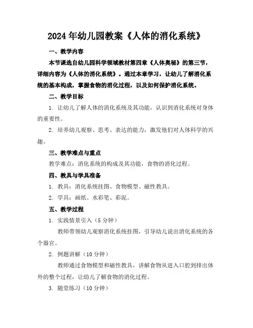 2024年幼儿园教案《人体的消化系统》
