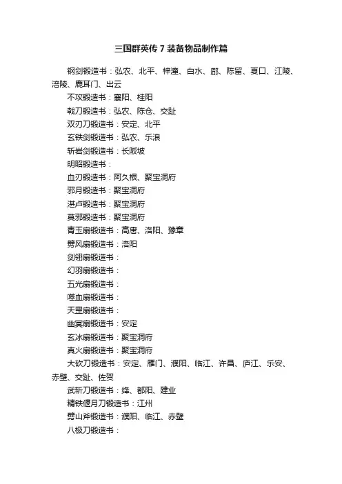 三国群英传7装备物品制作篇