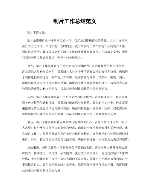 制片工作总结范文