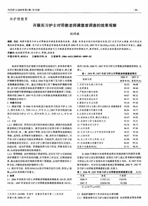 开展实习护士对带教老师满意度调查的效果观察
