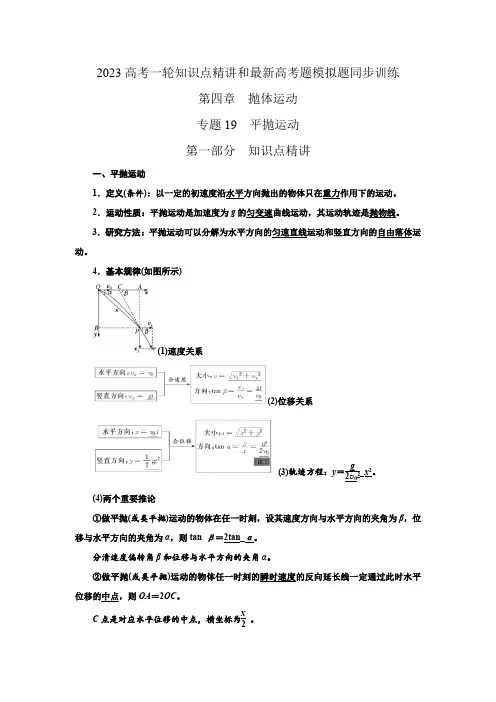 2023届高考物理一轮复习知识点精讲与2022高考题模考题训练专题19平抛运动(解析版)