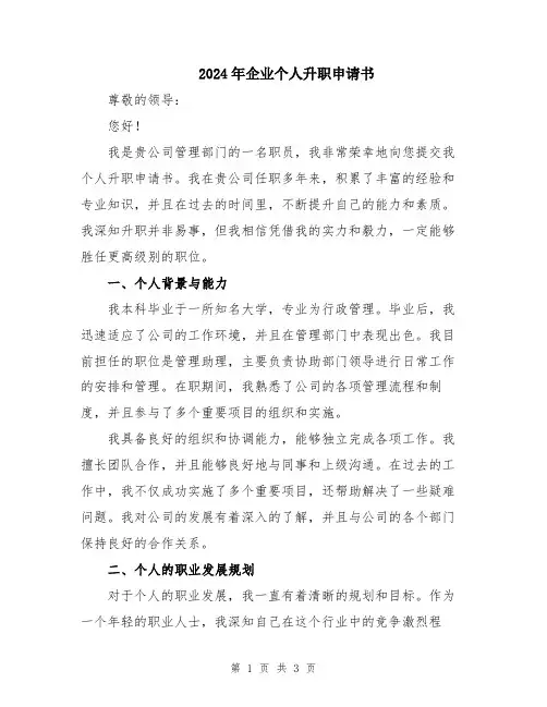 2024年企业个人升职申请书