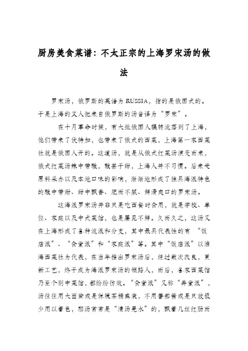 厨房美食菜谱：不太正宗的上海罗宋汤的做法