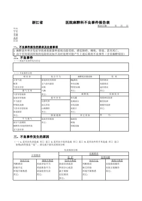 麻醉科不良事件报告表