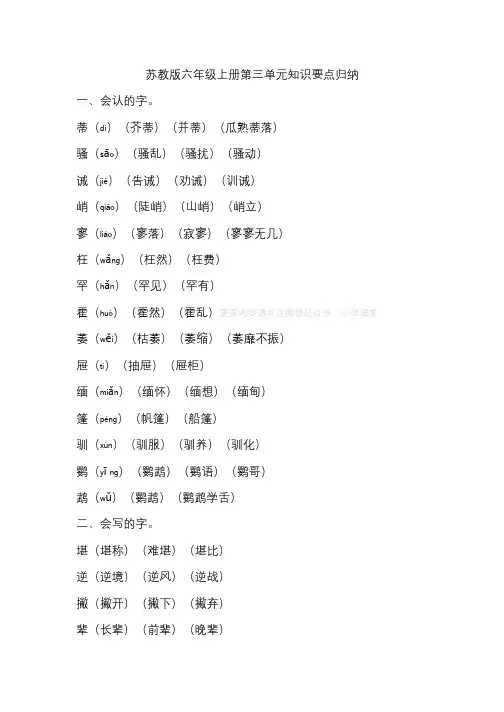 苏教版六年级上册第三单元知识要点归纳