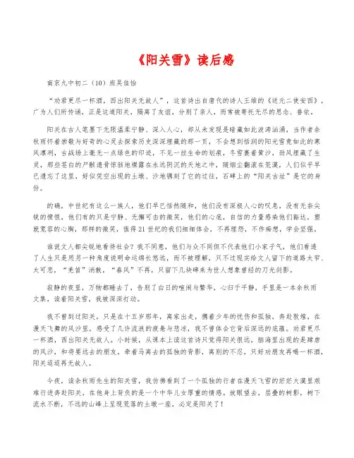 《阳关雪》读后感
