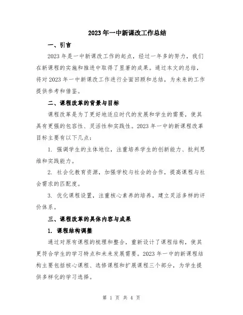 2023年一中新课改工作总结