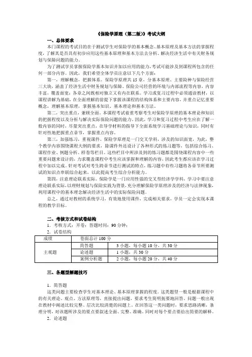 人大网校《保险学原理(第二版)》考试大纲