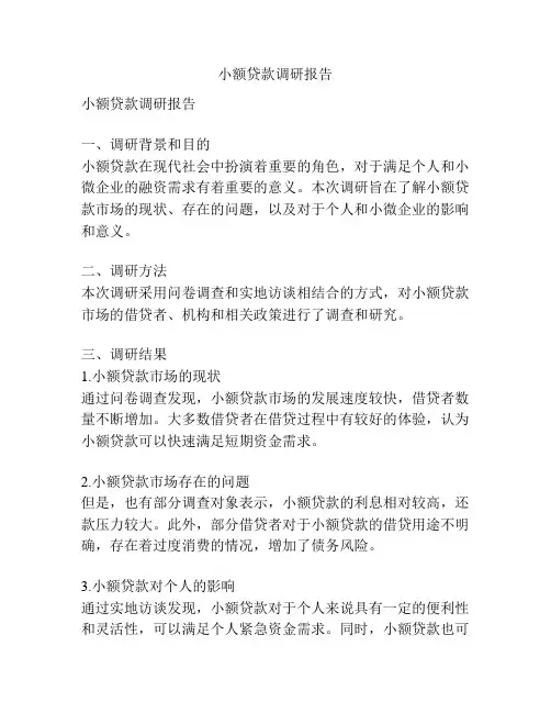 小额贷款调研报告