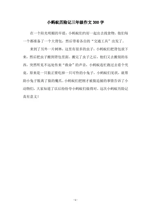 小蚂蚁历险记三年级作文300字