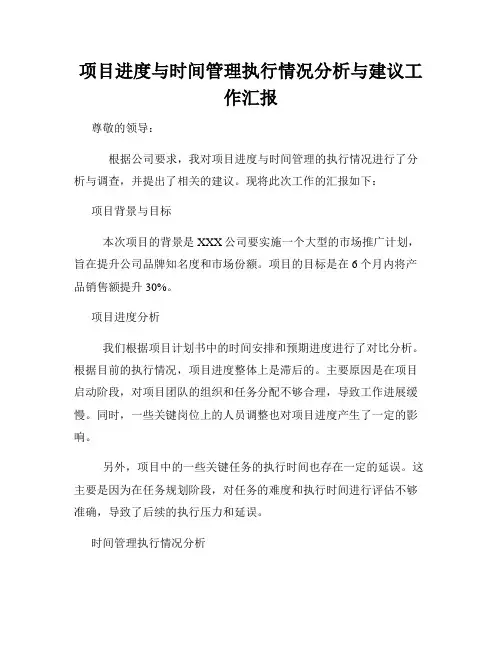 项目进度与时间管理执行情况分析与建议工作汇报