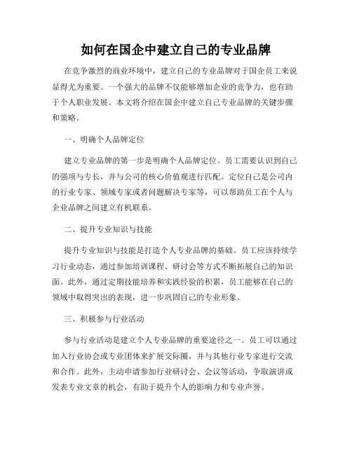 如何在国企中建立自己的专业品牌