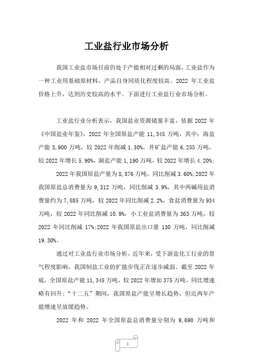 2022年行业分析工业盐行业市场分析