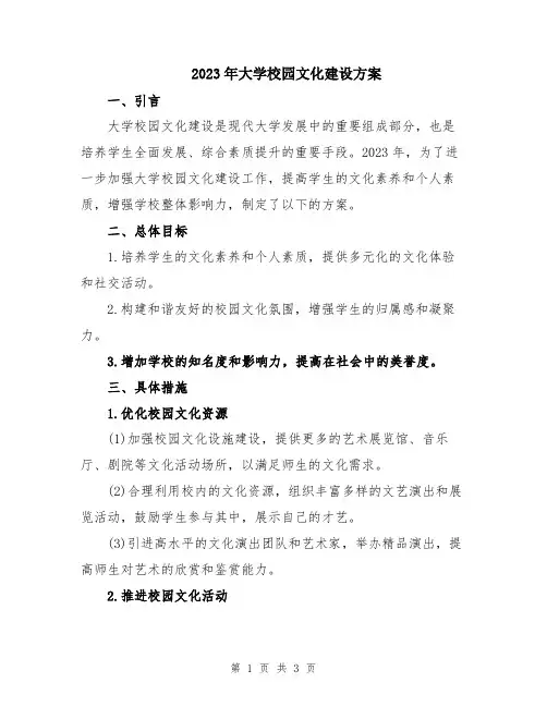 2023年大学校园文化建设方案