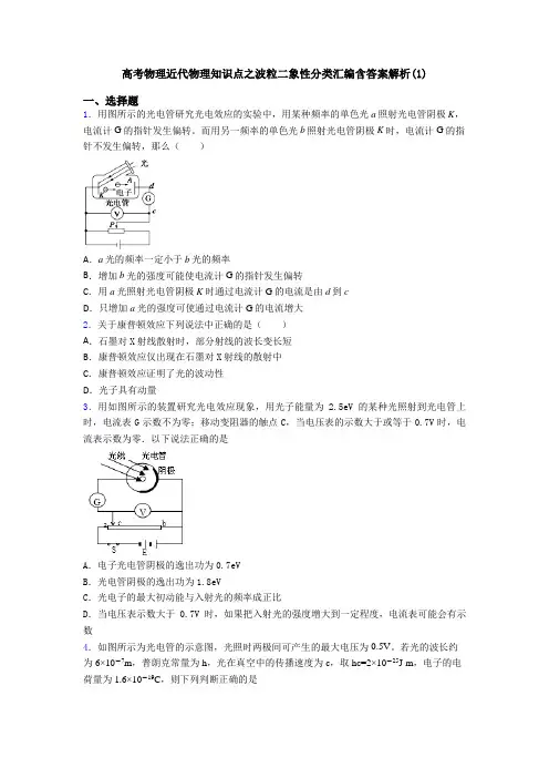 高考物理近代物理知识点之波粒二象性分类汇编含答案解析(1)