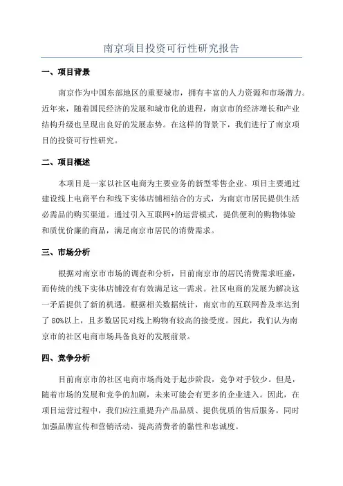 南京项目投资可行性研究报告