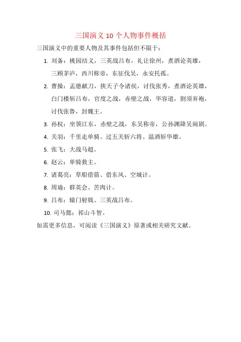 三国演义10个人物事件概括