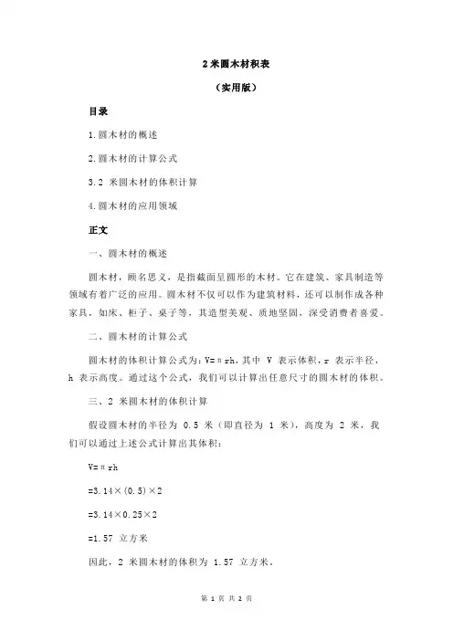 2米圆木材积表