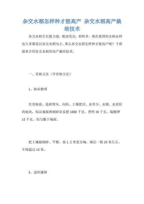 杂交水稻怎样种才能高产 杂交水稻高产栽培技术