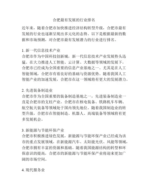 合肥最有发展的行业排名