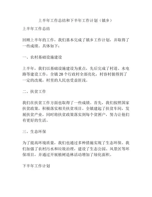 上半年工作总结和下半年工作计划(镇乡)