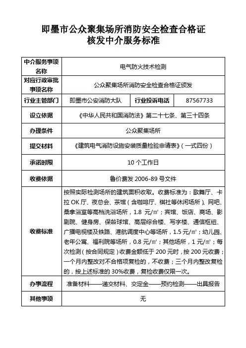 即墨公众聚集场所消防安全检查合格证
