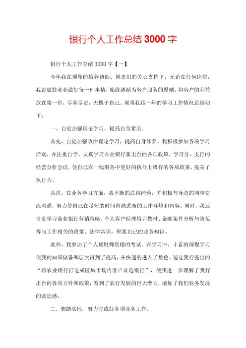 银行个人工作总结3000字