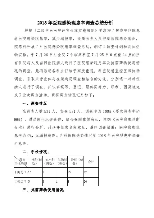 2018年医院感染现患率调查总结分析