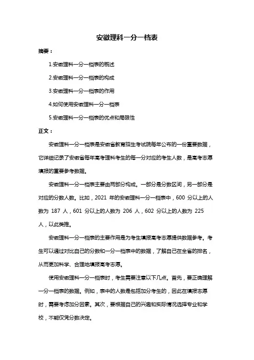 安徽理科一分一档表