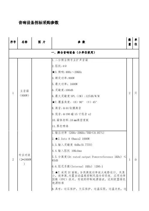 音响设备招标采购参数