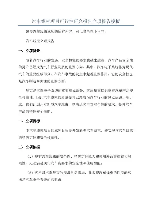 汽车线束项目可行性研究报告立项报告模板
