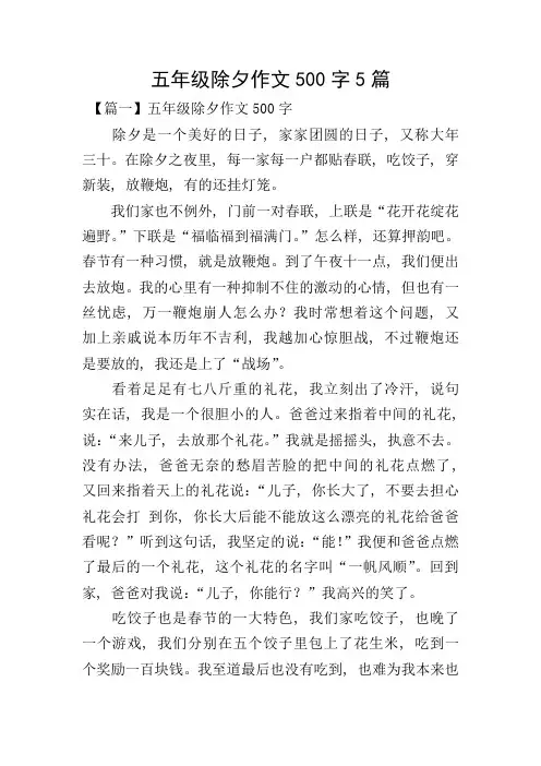 五年级除夕作文500字5篇