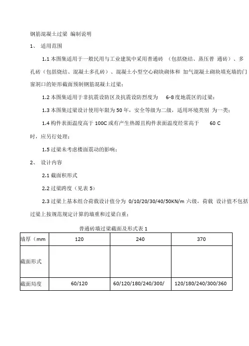 YG常用过梁尺寸及配筋