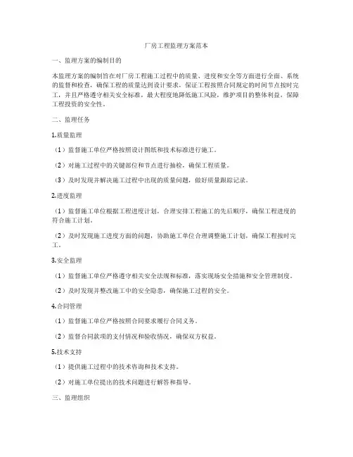 厂房工程监理方案范本
