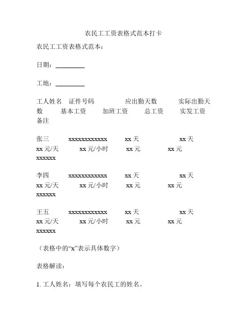 农民工工资表格式范本打卡