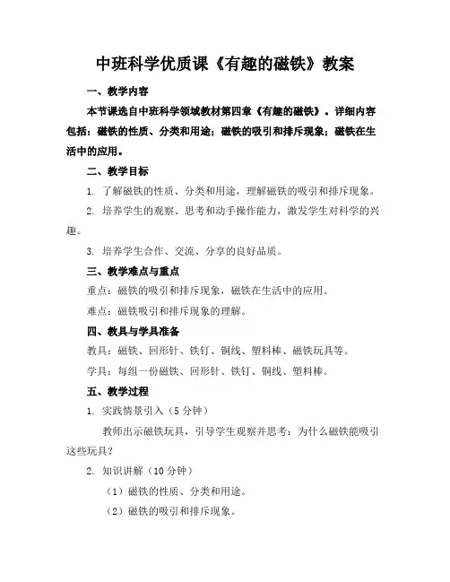 中班科学优质课《有趣的磁铁》教案