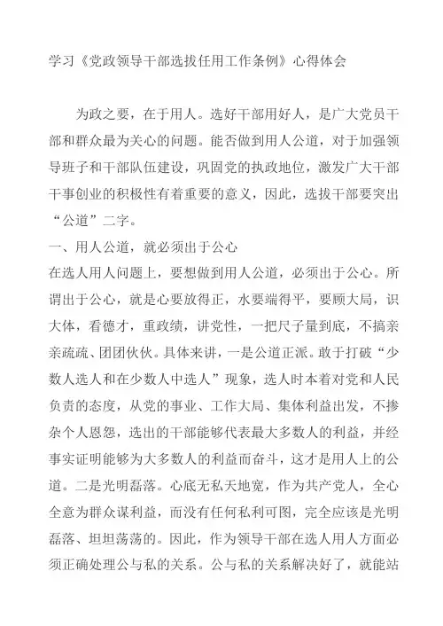 学习《党政领导干部选拔任用工作条例》心得体会