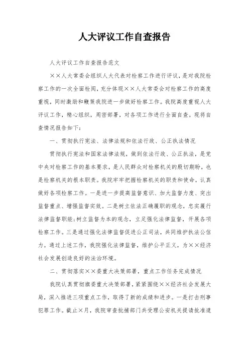 人大评议工作自查报告