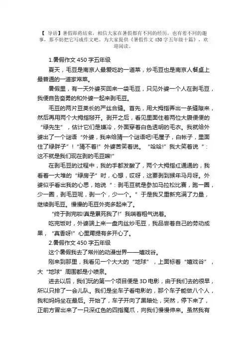 暑假作文450字五年级十篇