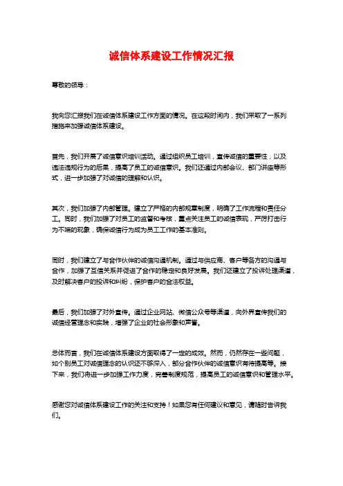 诚信体系建设工作情况汇报