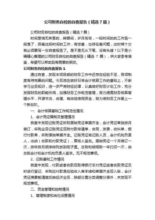 公司财务自检的自查报告（精选7篇）