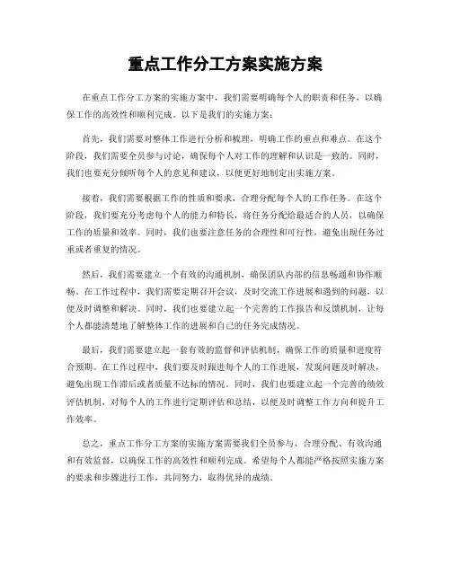 重点工作分工方案实施方案